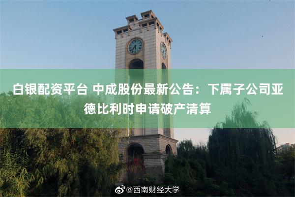 白银配资平台 中成股份最新公告：下属子公司亚德比利时申请破产清算