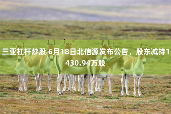 三亚杠杆炒股 6月18日北信源发布公告，股东减持1430.94万股