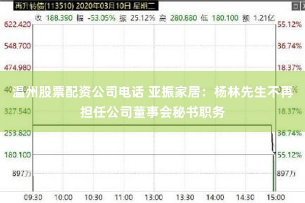 温州股票配资公司电话 亚振家居:杨林先生不再担任公司董事会秘书职务
